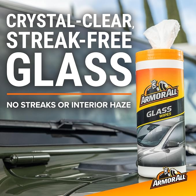 Armor All Car Glass Wipes, Auto Glass Cleaner, 90 Count | Ammonia-free window cleaner wipes safe on tinted glass; remove filmy residue, fingerprints, and bugs