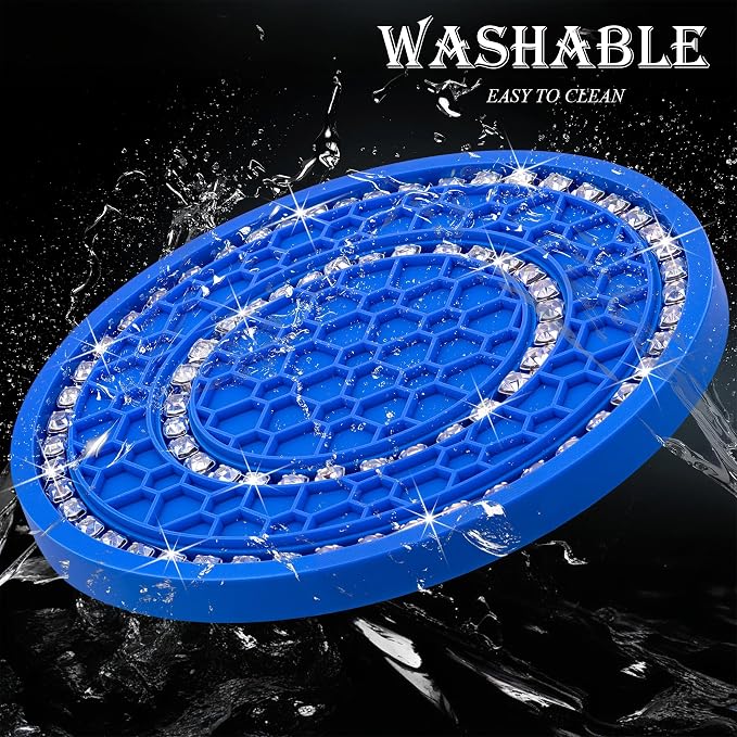 2PCS Bling Crystal Rhinestone Cup Holder Coaster, 2.75 inch Soft Silicone Anti-Slip Shockproof, Car Cup Holder Insert Coasters, Universal Car Interior Accessories for Women (Deep Blue & White)