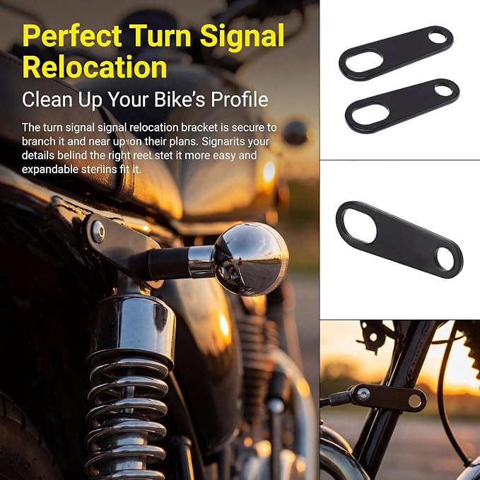 Motorcycle Turn Signal Relocate Brackets Black 2 Pack for Harley | Sturdy Shock Resistant Metal, Easy Relocate Mount, Fit Harley Bobber Cafe Racer Old School Motorbike