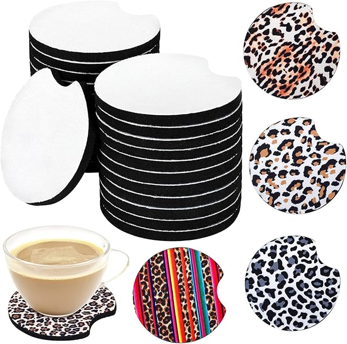 40PCS Sublimation Blank Car Coasters,2.75in/5mm Circular Opening Blank Sublimation Coasters for Thermal Sublimation Heat Transfer DIY Crafts Painting
