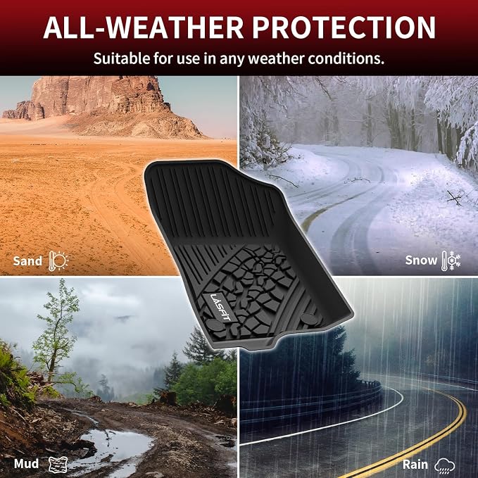 LASFIT Floor Mats for Jeep Wrangler Unlimited 4XE 2021-2024 2025 4 Doors | Plug-in Hybrid EV-Gas (PHEV), All Weather, TPE, Custom Fit, Car Mats, Floor Liners, 1st & 2nd Row, Black