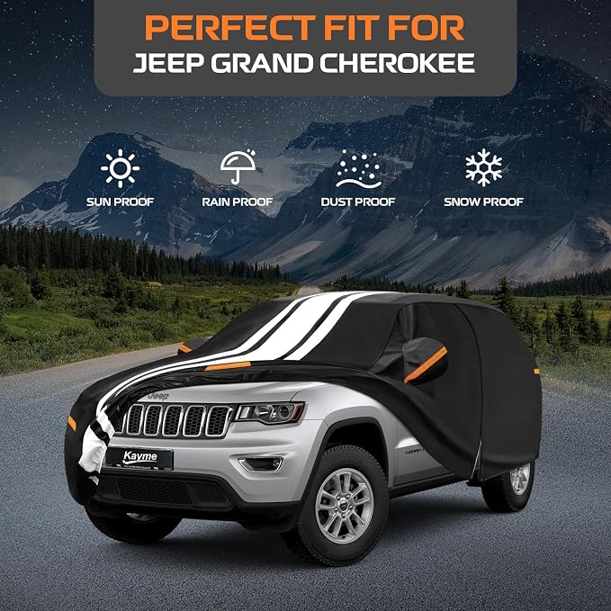 Kayme Jeep Grand Cherokee Car Cover Waterproof All Weather for Automobiles, Custom Fit for Grand Cherokee (1992-2026), Gift with Tape/Towel, Outdoor Full Exterior Cover Rain Snow Sun UV Protection.