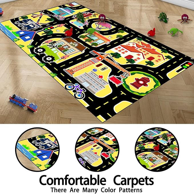 Road Map Carpet for Kids - Kids Rugs for Playroom Car Rugs for Boys Toy Play Mats for Floor City Rug Play Mat, 2. 5x4 Feet