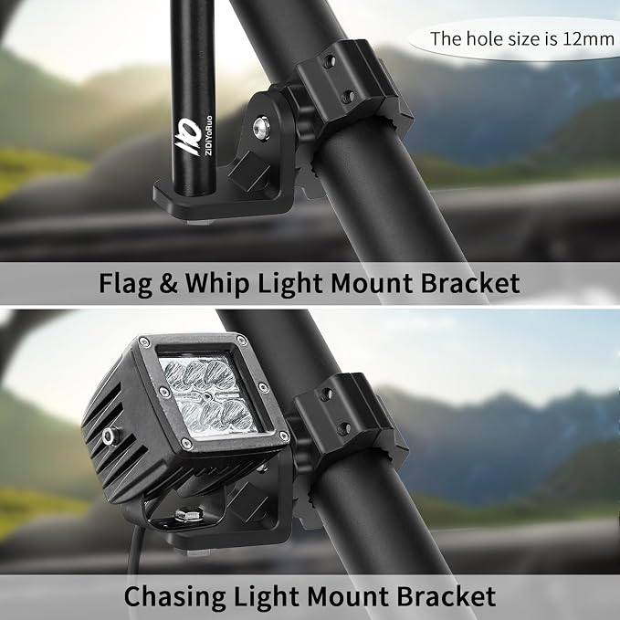 ZIDIYORUO Heavy Duty UTV Whip Light Mount & Light Bar Bracket - 360° Rotating Clamp for 1.75"-2" Roll Cage, Bracket for LED Whip Lights, Flags & Off-Road Light Bars on Polaris RZR, Can-Am, Jeep