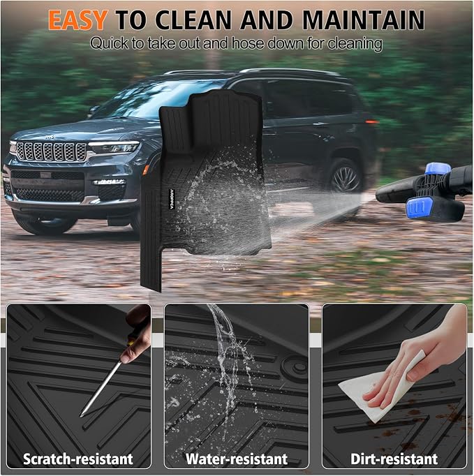 All Weather Car Floor Mats Cargo Liner with Backrest Mat for 2021-2025 2026 Jeep Grand Cherokee L (Only 6-Seats w/o Center Console), TPE Rubber Liners Full Set for Jeep Grand Cherokee Accessories