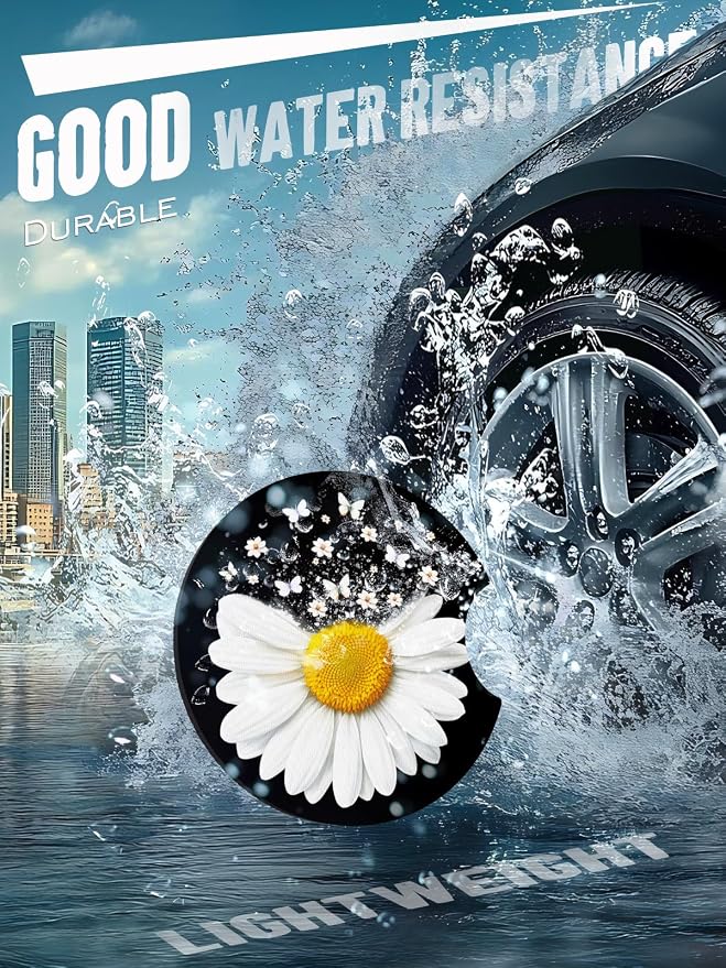Car Cup Coasters,2 Pack Car Coaster,2.75inch Anti Slip and Absorbent Cars Coasters for Cup Holders,Car Accessories for Women,Cute Decor for Women (Fading Daisy)
