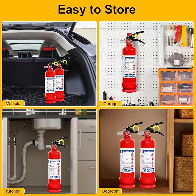 1 Pack ABC Dry Chemical Fire Extinguisher with Mount, 2.5 lb 1A:10B:C Rating for Home, Vehicle, Boat, Quick Release Handle, Compact & Portable Dry Powder Extinguishers
