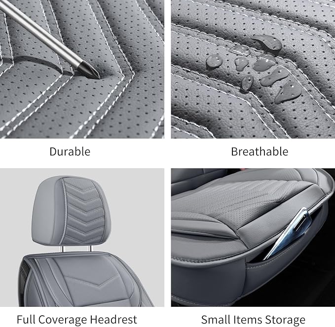 HChengkikz Front Car Seat Cover, Waterproof Faux Leather, Waterproof (Gray) | Easy Maintenance, Airbag Compatible, Universal Fit For Most SUVs Trucks Pick-ups Sedans