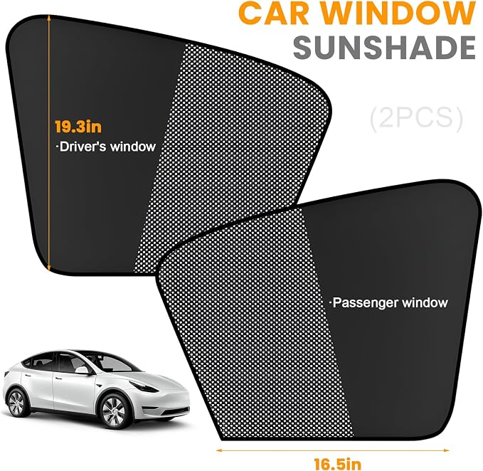 2 PCS Car Window Shades, Magnetic Half Blackout Auto Front Side Window Covers UV Protection, Breathable Double Layer Sun Shield Blocker for Driver Passenger, Car Accessories (Vertical)