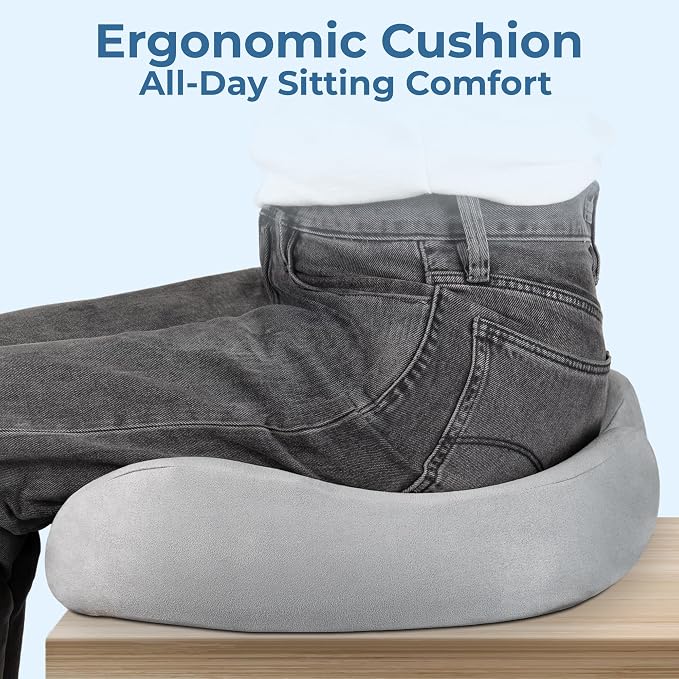 5 STARS UNITED Seat Cushion - Memory Foam Chair Cushion for Tailbone Pain Relief - Ergonomic Support for Coccyx, Sciatica & Butt - Office, Desk & Gaming Chair, Car Seat, Wheelchair, Light Gray Suede