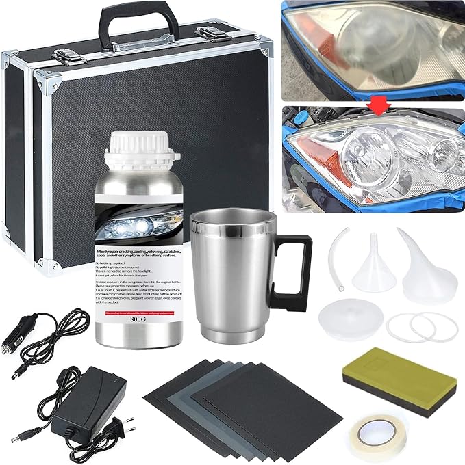 Pmbqifay Headlight Restoration Kit, Car Headlight Polish Repair Renovation Kit with 800g Repair Liquid for Repair Headlight Yellowing, Haze, Oxidation, Scrashes