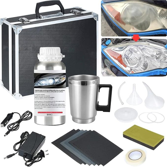 Pmbqifay Headlight Restoration Kit, Car Headlight Polish Repair Renovation Kit with 800g Repair Liquid for Repair Headlight Yellowing, Haze, Oxidation, Scrashes