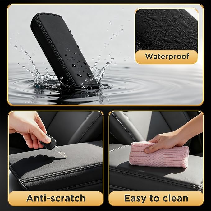 for Tesla Model Y Juniper(2025-2026) & Model 3(2024-2026) Leather Center Console Cover [Soft Touch & Match Seat Color] Armrest Cover for Tesla Model 3 & Model Y Juniper Accessories Black