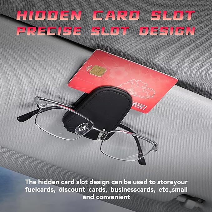 2PCS Sunglasses Holders for Car Sun Visor, Leather Eyeglasses Hanger Mounter, Magnetic Glasses Holder and Ticket Card Clip, Universal Auto Interior Accessories (Pink, 1PCS)