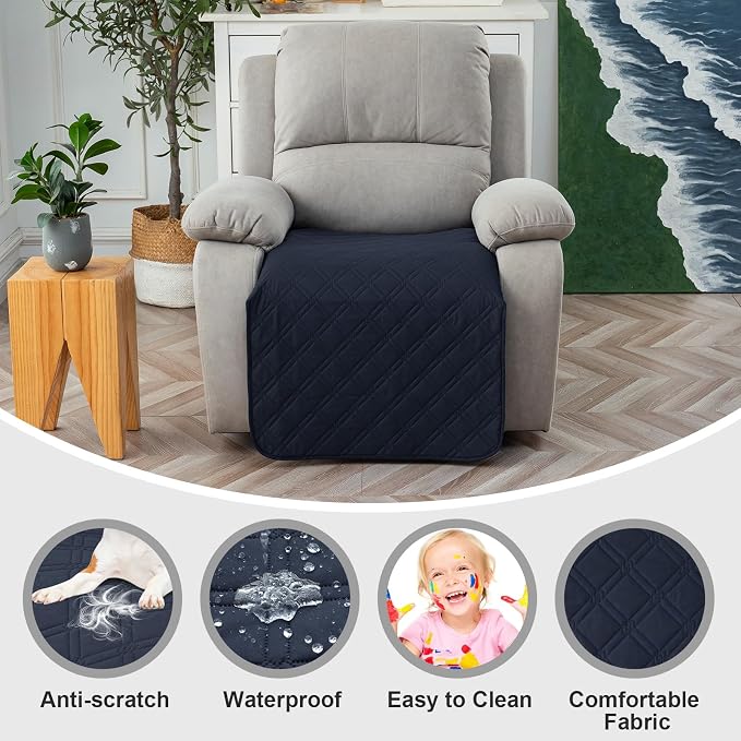 Genina Waterproof Recliner Chair Covers, Recliner Cover for Dog Pets Friendly, Washable Antislip Reclining Chair Cover Furniture Protector, Sofa Slipcover for Living Room(23.6inch/Navy Blue)