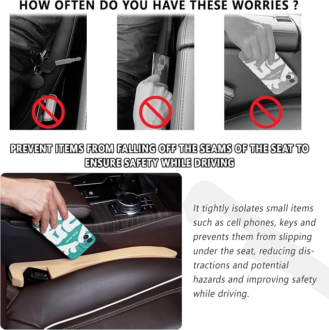 Junecarp Car Seat Gap Filler 2 Pack,Flexible Car Gap Filler Organizer to Impede Items from Dropping,Essential Interior Car Accessories Seat Gap Plug Perfectly Fits Car Gap (Beige)