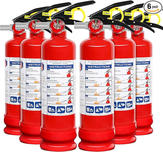 6 Pack ABC Dry Chemical Fire Extinguishers with Mount, 2.5 lb 1A:10B:C Rating for Home, Vehicle, Boat, Quick Release Handle, Compact & Portable Dry Powder Extinguisher