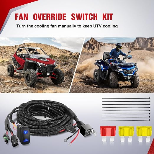 Nilight 16AWG ATV UTV Fan Override Switch Kit Wiring Harness w/Relay | 5PIN Rocker Switch Plug and Play for Engine Cooling Compatible with Polaris RZR Ranger Can Am Maverick ATV