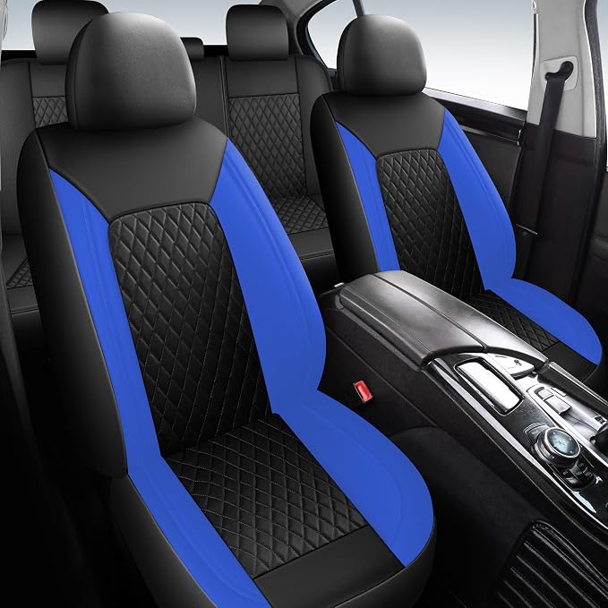 HChengkikz Faux Leather Full Set Car Seat Covers, Front & Split Rear | Bench Seat Protectors, Easy to Install Universal Fit for Sedans, Trucks, Vans, SUVs Automotive Interior Accessories