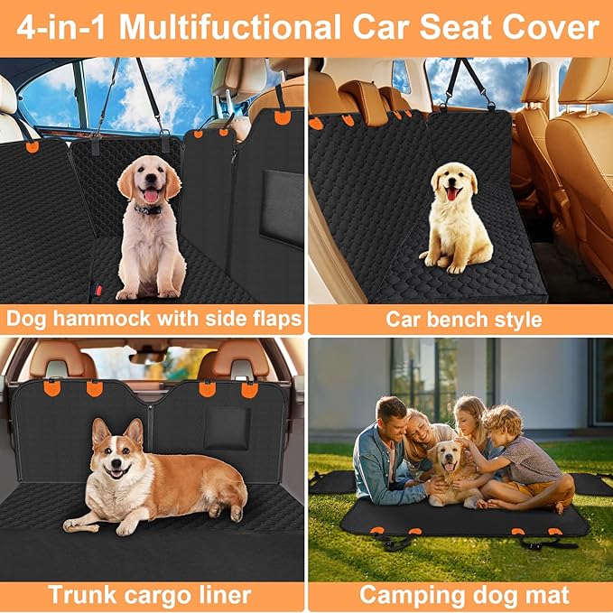 Mancro Dog Car Seat Cover for Back Seat, Waterproof Dog Hammock for Car | 600D Heavy Duty, Scratch-Resistant Back Seat Pet Cover for Dogs with PVE Nonslip Underside, Fits for Sedan, Trucks and SUVs
