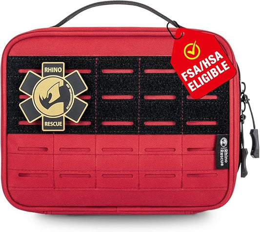 RHINO RESCUE Vehicle IFAK Trauma Kit with CAT Tourniquet Red | Car Headrest Pack, Molle System, TCCC Compliant, Trauma First Aid Kit, Vehicle/Backpack Mount, HSA/FSA Approved