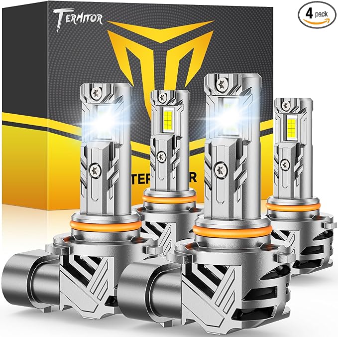 Termitor Upgraded 9005 9006 Light Bulbs Combo 100,000LM 1200% Brighter 6500K White Super Bright, 1:1 Mini Size HB3/HB4 Fog Lights with Cooling Fan, No Adapter Required Plug & Play, Pack of 4.