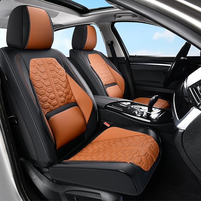 Huidasource Seat Covers, Car Seat Covers Front and Rear Seat Full Set, Full Coverage Waterproof Nappa Leather Car Seat Cushion Covers Protector Fit for Most Cars SUV Trucks, Black & Brown