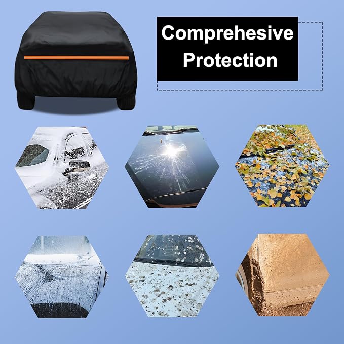 Amooca Heavy-Duty Car Covers Custom Fit for Jeep Wrangler 4 Door 2007-2024 Waterproof Sun-Proof All Weather for Automobiles Snow Cover 420D with Door Zipper Cotton Lining