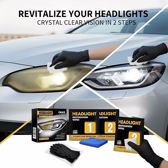 Headlight Restoration Kit (3 Sets), 2-Step No Sanding Headlight Cleaner Wipes, Removes Yellowing & Oxidation, Restores Clear Headlights with UV Protection, Easy DIY Headlight Repair Kit for Cars