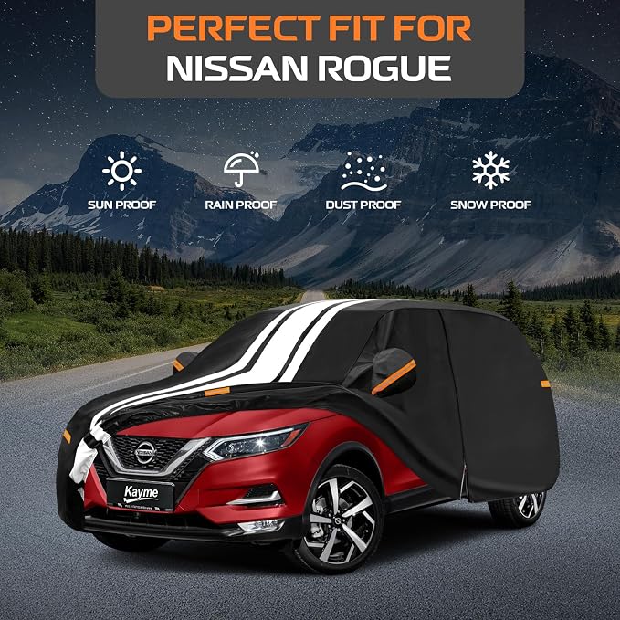 Kayme Heavy Duty Car Cover Custom Fit for Nissan Rogue (2007-2026) Waterproof All Weather for Automobiles, Outdoor Full Exterior Cover with Tape and Towel, Rain Snow Sun UV Protection.