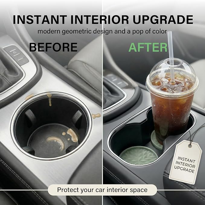 Car Coasters Silicone [4 Pack] 2.75in Universal Mats Non-Slip, Embedded Car Interior Accessories, Car Cup Holders Insert Coasters Decor，Sage Green