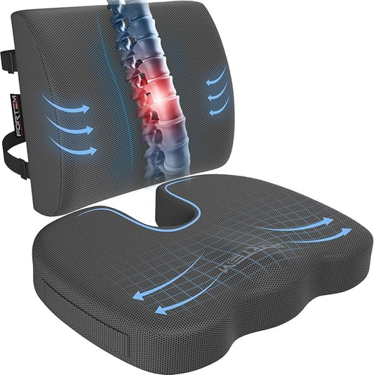 FORTEM Seat Cushion, Office Chair Cushion, Lumbar Support Pillow for Office Chair, Memory Foam Car Seat Cushions, Sciatica Coccyx Tailbone Pain Relief, Cushions for Back Support, Washable, Non Slip