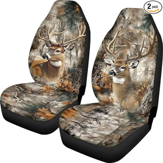 Deer Seat Cover for Cars Washable Hunting Forest Car Seat Covers Front Seats Full Protection Auto Interior Covers Easy Installation Compatible with Most Cars,SUV,Sedan