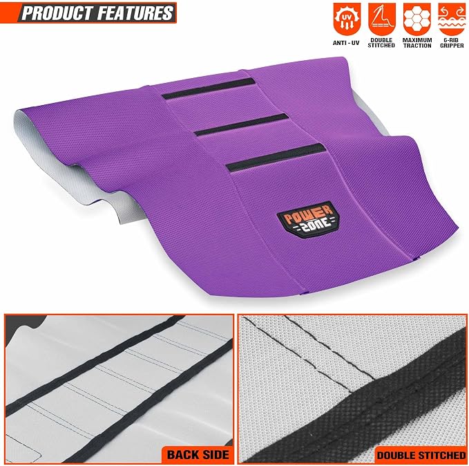 Motorcycle Universal Seat Cover Non-Slip Rubber Striped Gripper Soft Sewing for CRF WR WRF RMZ YZF SXF EXC EXC XC SX CR KLX Dirt Pit Bike Motocross Off Road (Purple)