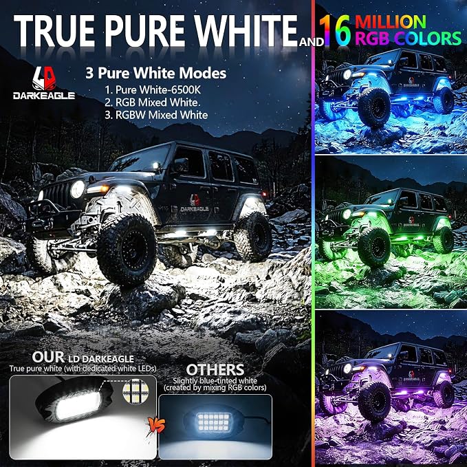 4Pods Heavy Duty Aluminum RGBW LED Rock Lights Kit for ATV UTV 4 Wheeler Can-Am SXS RZR Side by Side Offroad Vehicle, APP & RF Remote, Plug&Play Pre-Wired, IP67 Waterproof 12V Underglow Accent Light