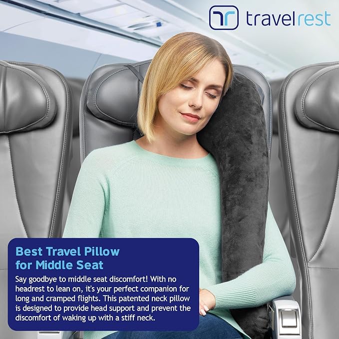 travelrest All-in-One Travel Neck Support & Body Pillow - Airplane Pillow for Long Flight Comfort, Travel Essentials, Sleeping Accessories, Memory Foam, Headrest Support Seat for Car (Grey)