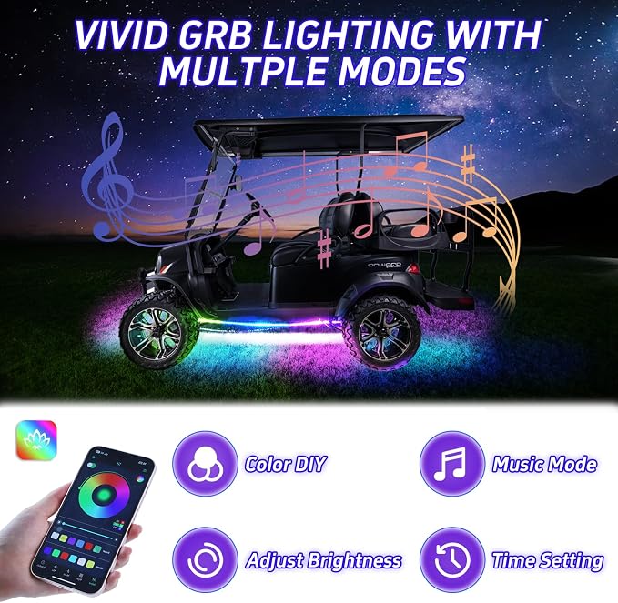 iLSKW Golf Cart Underglow LED Light Strip 4pcs, Golf Cart Underbody Light Kit Remote Control for EZGO Yamaha Club Car 12V-80V Input 4pcs