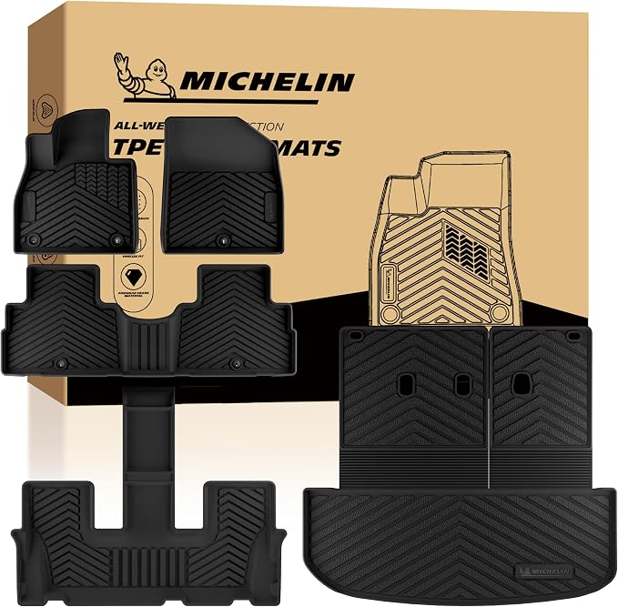 Michelin Vehicle Mats for 2020-2025 Hyundai Palisade 7&8 Seats, 5PCS | All Weather Floor Mat & Cargo Liner & Backrest Mat Accessories, Non-Slip, All-Weather TPE Custom Fit Liner, Premier