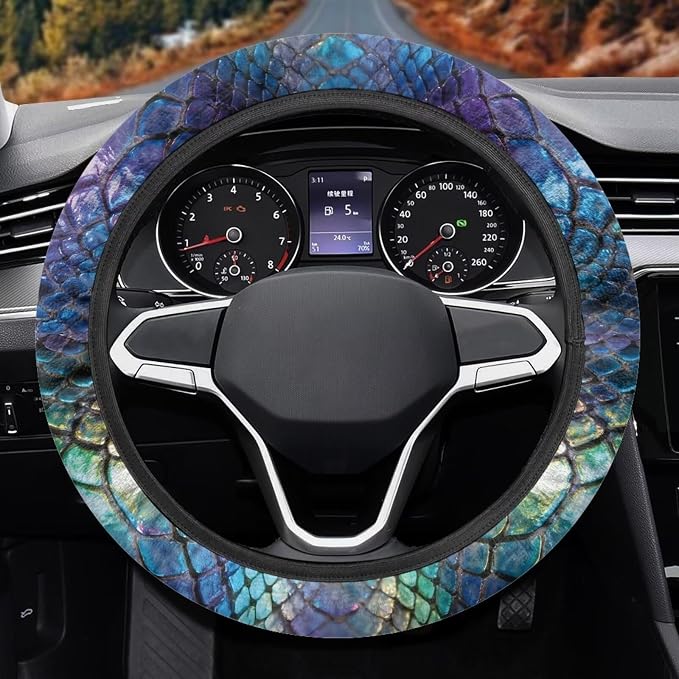AFPANQZ Auto Steering Wheel Covers Comfort Anti-Slip Safety Stretch-on 14-15 inch, Colorful Snake Skin Easy Fix Machine Washable Steering Wheel Protection
