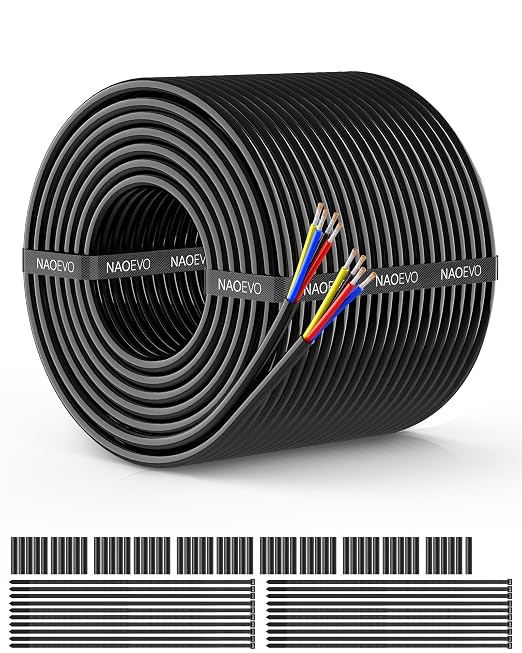 NAOEVO 14 Gauge Wire 4 Conductor Wire, 14 AWG 4 Core Stranded PVC Cable, Tinned Copper/Low Voltage 12V/Flexible Extension Cord for Automotive Trailer Wiring, Lamp Cord, Marine, RGB Cable (100FT)