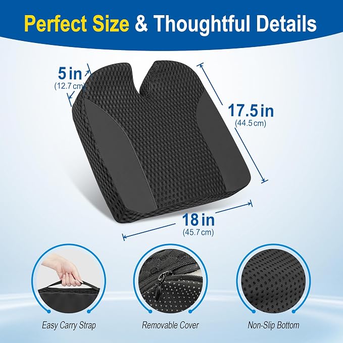 Lofty Aim Car Seat Cushion for Driving, Memory Foam Driver Seat Cushion | Car Seat Cushion for Long Driving Comfort, Driver Seat Pillow Adds Height and Support for Cars, Trucks, Office Chairs, Black