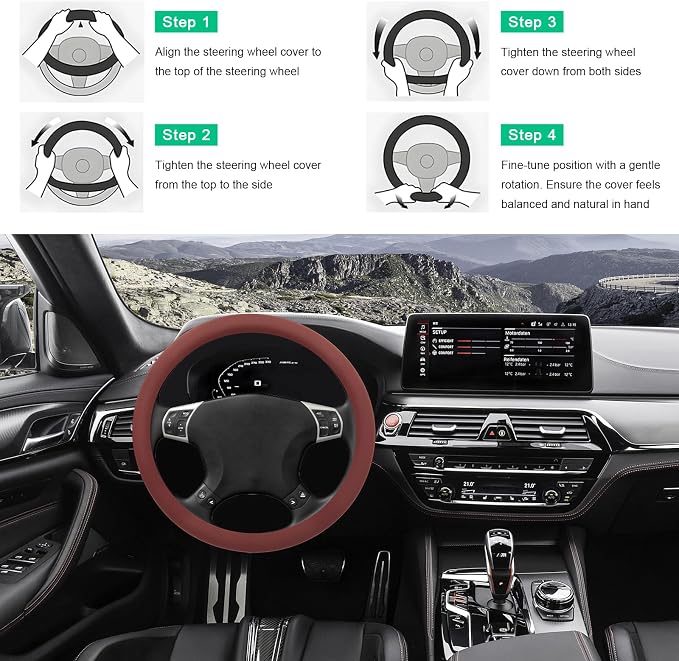 Car Steering Wheel Cover, 15" Breathable Leather Auto Wheel Protector with Comfortable Grip, Non-Slip Perforated Steering Wheel Protective Cover for SUV Truck Sedan Van (Red)