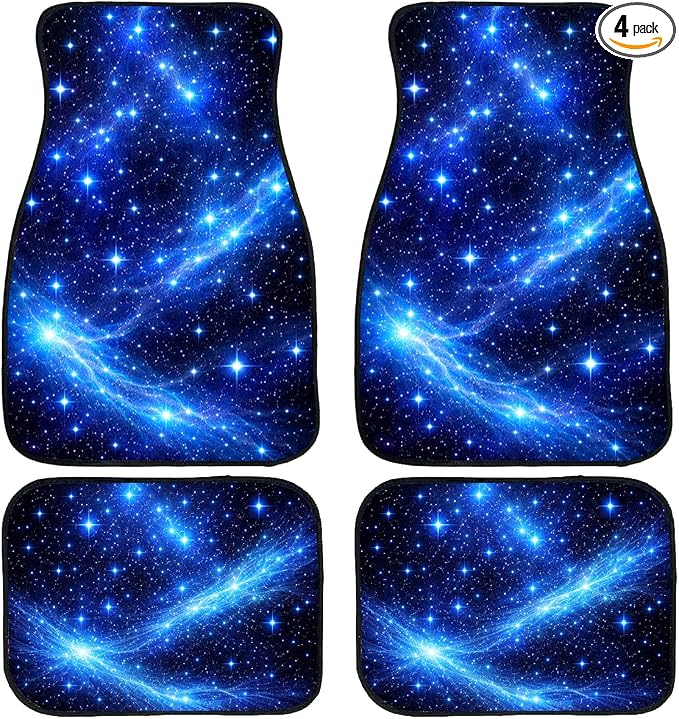 Galaxy Car Floor Mats Set of 4 Blue Starry Night Cosmic Sky Automotive Foot Mats Rugs Carpet for Car Non-Slip Auto Car Accessories Universal Fit Car Accessories for Truck