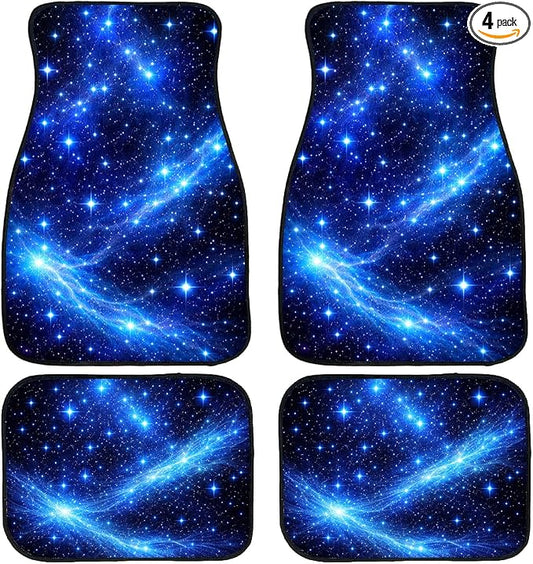 Galaxy Car Floor Mats Set of 4 Blue Starry Night Cosmic Sky Automotive Foot Mats Rugs Carpet for Car Non-Slip Auto Car Accessories Universal Fit Car Accessories for Truck