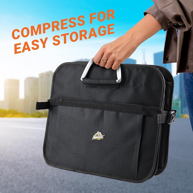 Armor All Car Trunk Organizer, Collapsible Multi-Compartment Car Organizers with Strong Aluminum Handles Foldable and Waterproof, Suitable for Any Car, SUV, Mini-Van, Black