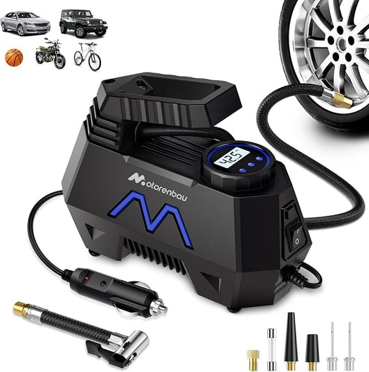 Tire Inflator Portable Air Compressor, Air Pump for Car Tires, 9.84Ft Cord-12V DC-Powered Auto Pump with Digital Pressure Gauge, LED Light-Car Accessories for Car, Motorcycles, Bicycle, Ball, Balloons