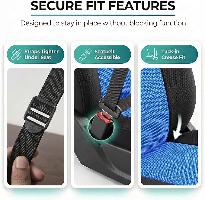 FH Group Automotive Full Car Seat Covers for SUV, Trucks, Sedan and More - Universal Fit Front High Back & Rear Solid Bench Design Interior Accessories - 3D Air Mesh Fabric Center Panel - Blue