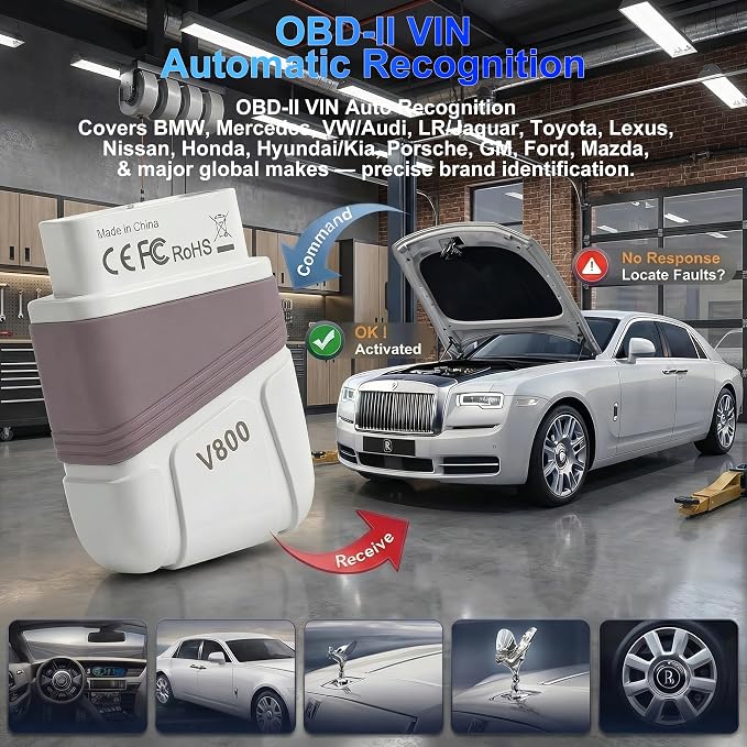 Bluetooth OBD2 Scanner, 4 System Car Diagnostic Tool with AI Fault Code Analysis, Engine ABS SRS Transmission Code Reader, Live Data Stream, VIN Auto Recognition, Full OBDII Functions with Free App