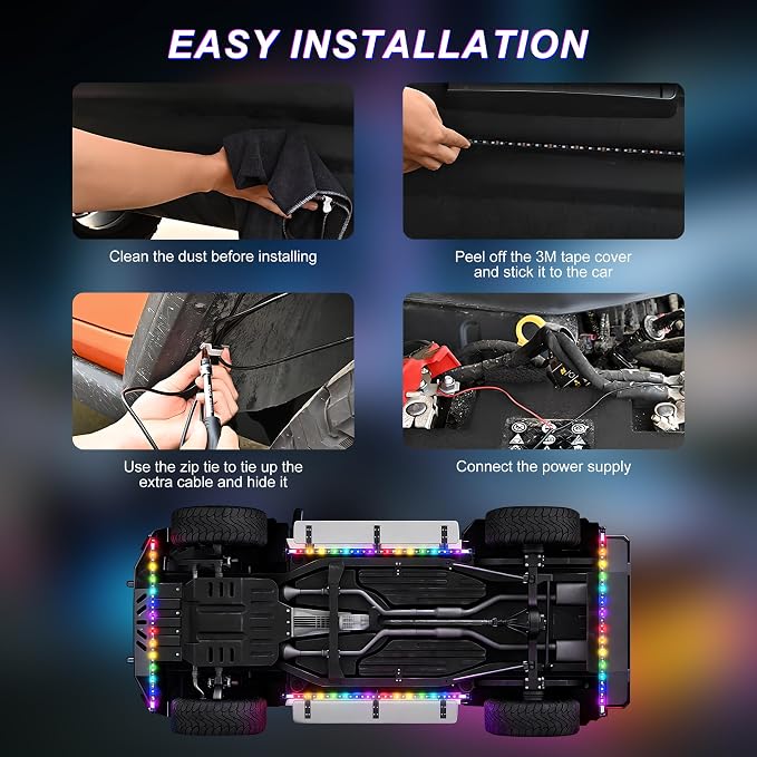 Underglow LED Lights for Cars - 8PCS RGB+IC Chasing Kit with 252 LEDs, IP67 Under Car Neon Lights with APP，Remote Control, Sound Active Multicolor Light Bar for Trucks SUVs RV, 12V Universal Fit