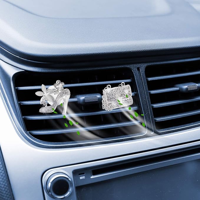 4 Pieces Air Vent Clip Crystal Rhinestone High Heel Shoe and Bag, Cute Bling Car Interior Decor Accessories For Decoration